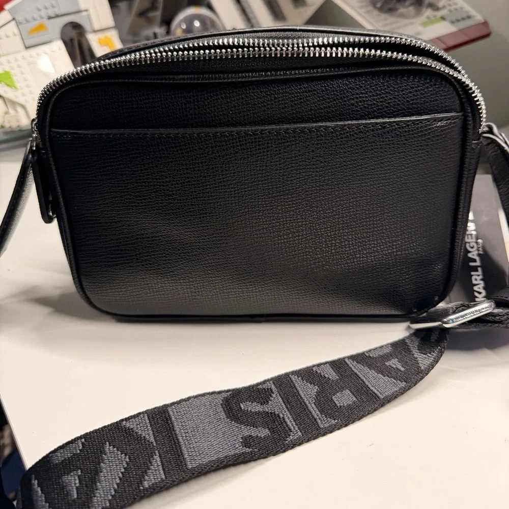 NWT Karl Lagerfeld Black Leather Camera Bag
